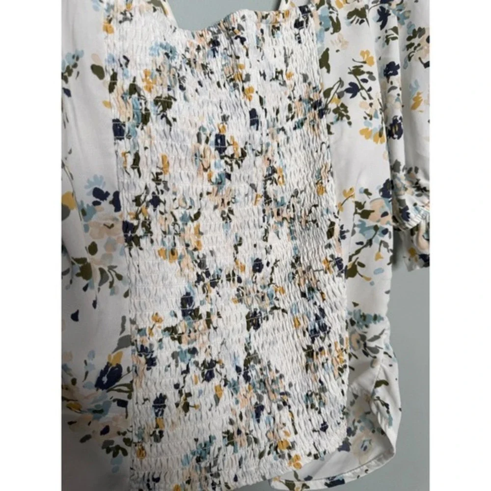 Abercrombie & Fitch green and yellow‎ floral print rouched boho Gypsy blouse